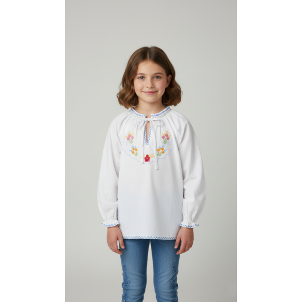 BLUSA BORDADO VIANA COM LAÇO E MANGA COMPRIDA - MENINA