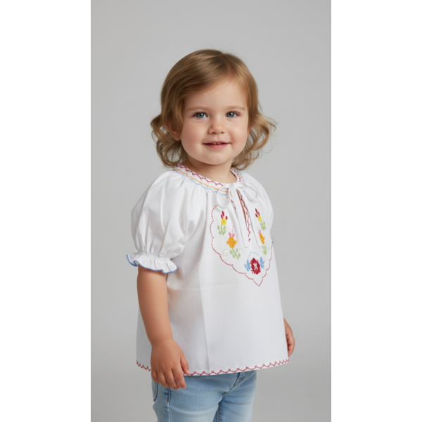 BLUSA BORDADO VIANA COM LAÇO E MANGA CURTA - MENI...