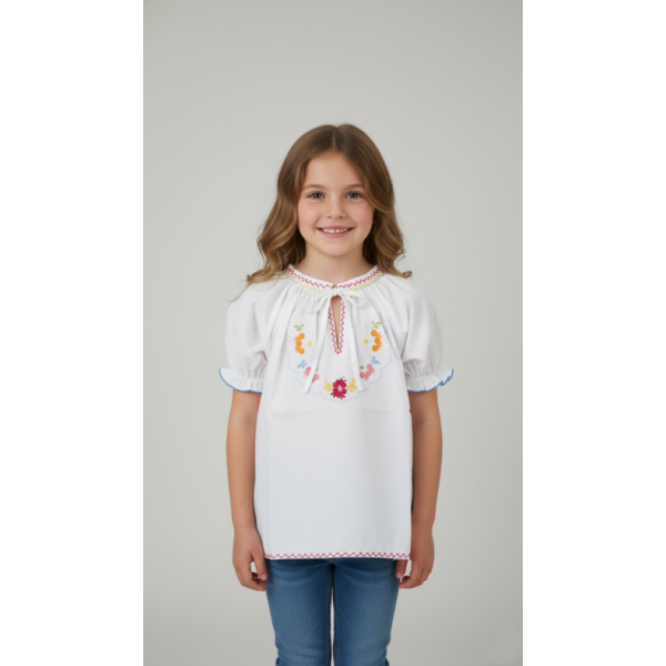 BLUSA BORDADO VIANA COM LAÇO E MANGA CURTA - MENINA