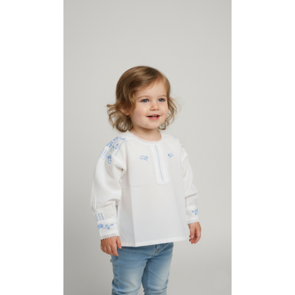 CAMISA ALGODÃO BORDADO AZUL CLARO PARA TRAJE DOMI...