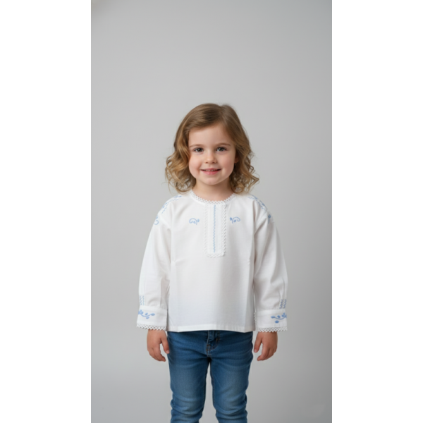 CAMISA ALGODÃO BORDADO AZUL CLARO PARA TRAJE DOMI...