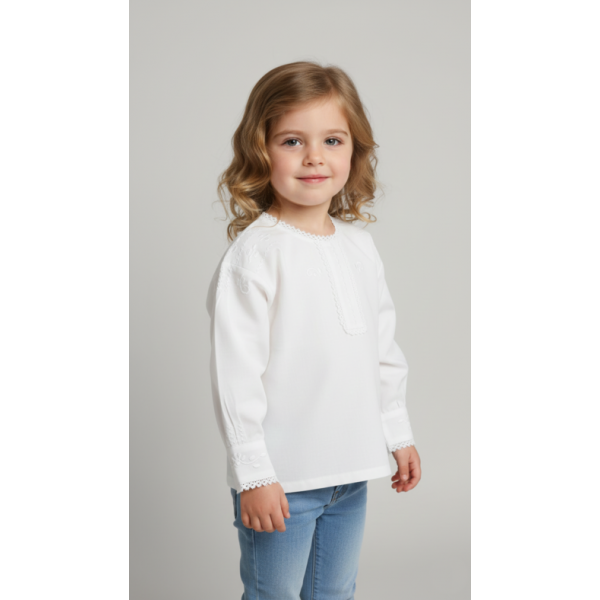 CAMISA ALGODÃO BORDADO BRANCO PARA TRAJE DOMINGAR - MENINA