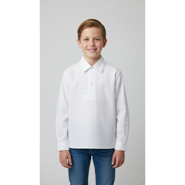 CAMISA ALGODÃO BORDADO PONTO CRUZ BRANCO - MENINO