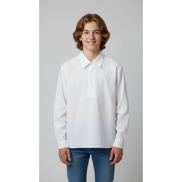 CAMISA ALGODÃO BORDADO PONTO CRUZ BRANCO - MENINO