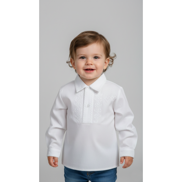 CAMISA ALGODÃO BORDADO PONTO CRUZ BRANCO - MENINO