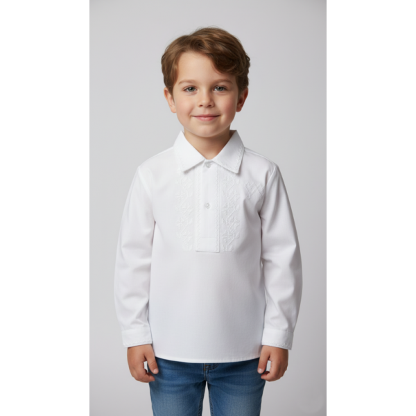 CAMISA ALGODÃO BORDADO PONTO CRUZ BRANCO - MENINO