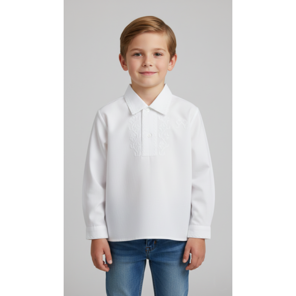 CAMISA ALGODÃO BORDADO PONTO CRUZ BRANCO - MENINO