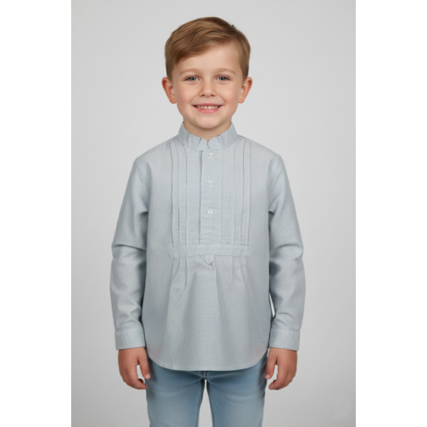 CAMISA ALGODÃO DE RISCADO COM PEITILHO - MENINO