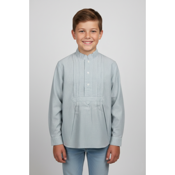 CAMISA ALGODÃO DE RISCADO COM PEITILHO - MENINO