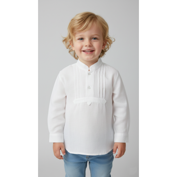 CAMISA MEIO LINHO COM NERVURAS SEM BORDADO - MENIN...