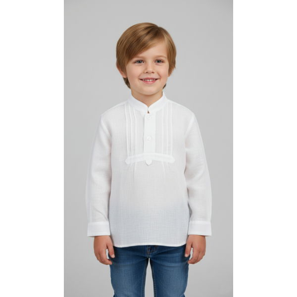 CAMISA MEIO LINHO COM NERVURAS SEM BORDADO - MENIN...