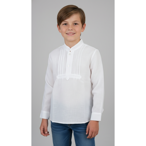 CAMISA MEIO LINHO COM NERVURAS SEM BORDADO - MENINO