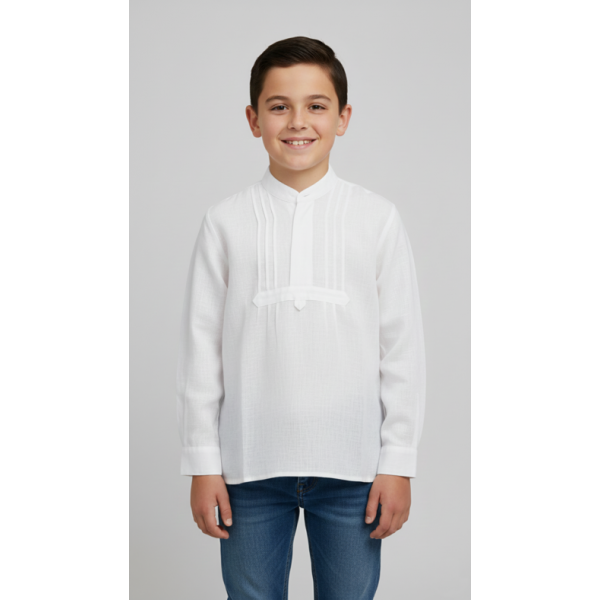 CAMISA MEIO LINHO COM NERVURAS SEM BORDADO - MENINO