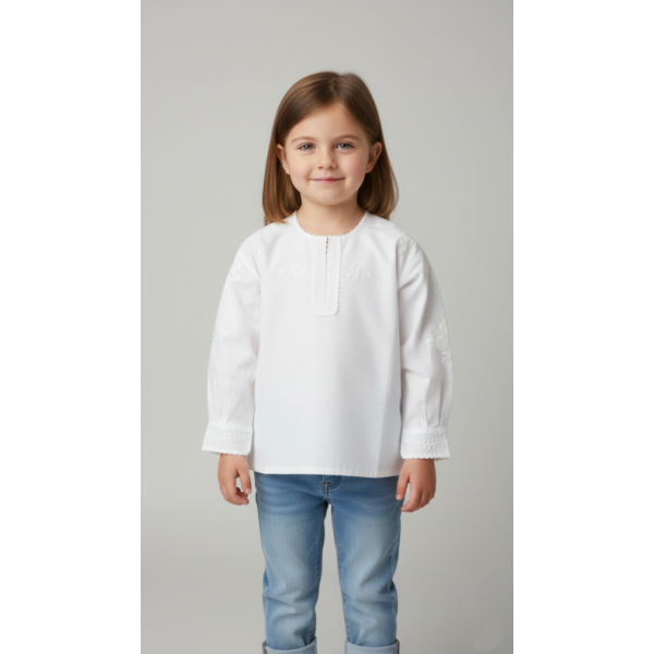 CAMISA VIANESA ALGODÃO BORDADO VIANA BRANCO - MENINA