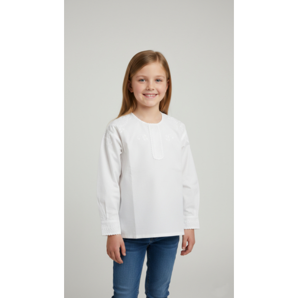 CAMISA VIANESA ALGODÃO BORDADO VIANA BRANCO - MENINA