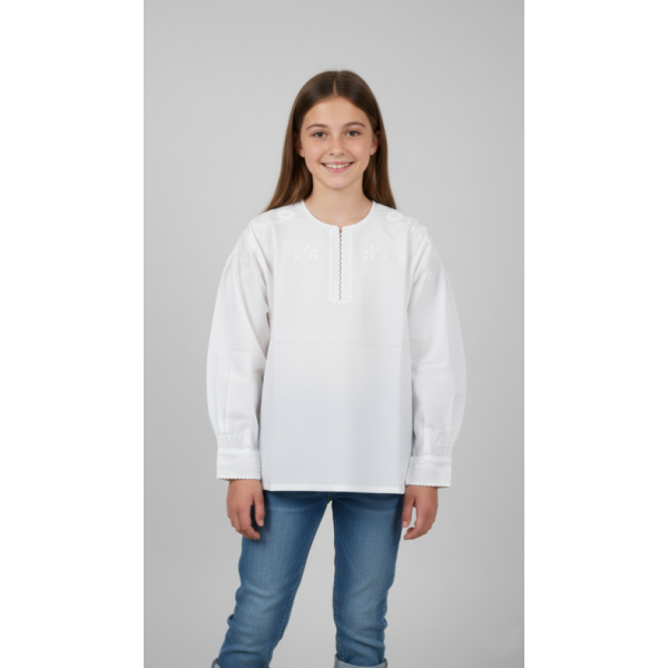 CAMISA VIANESA ALGODÃO BORDADO VIANA BRANCO - MENINA
