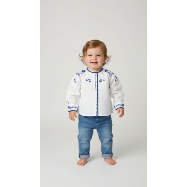 CAMISA VIANESA ALGODÃO BORDADO VIANA AZUL - MENIN...