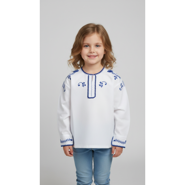 CAMISA VIANESA ALGODÃO BORDADO VIANA AZUL - MENINA