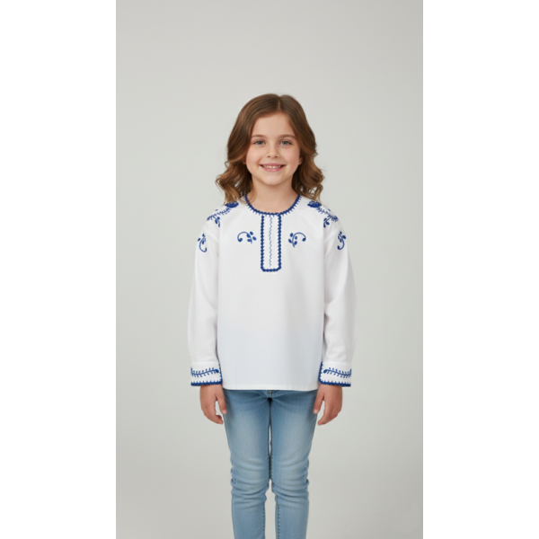 CAMISA VIANESA ALGODÃO BORDADO VIANA AZUL - MENINA