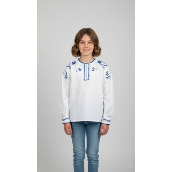 CAMISA VIANESA ALGODÃO BORDADO VIANA AZUL - MENINA