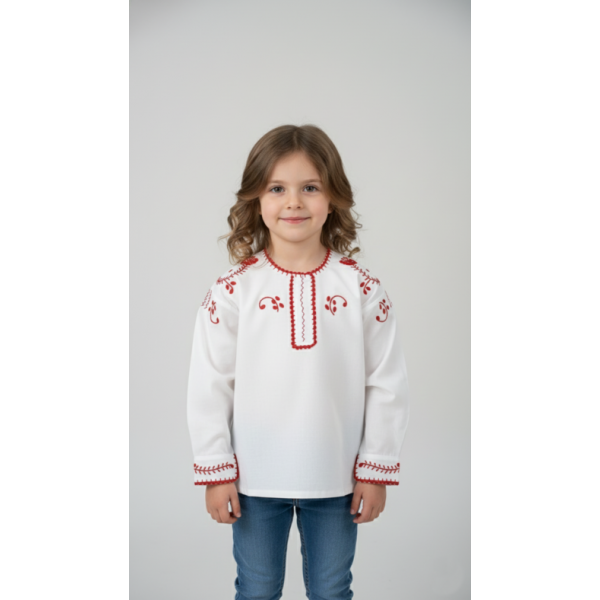 CAMISA VIANESA ALGODÃO BORDADO VIANA VERMELHO - MENINA