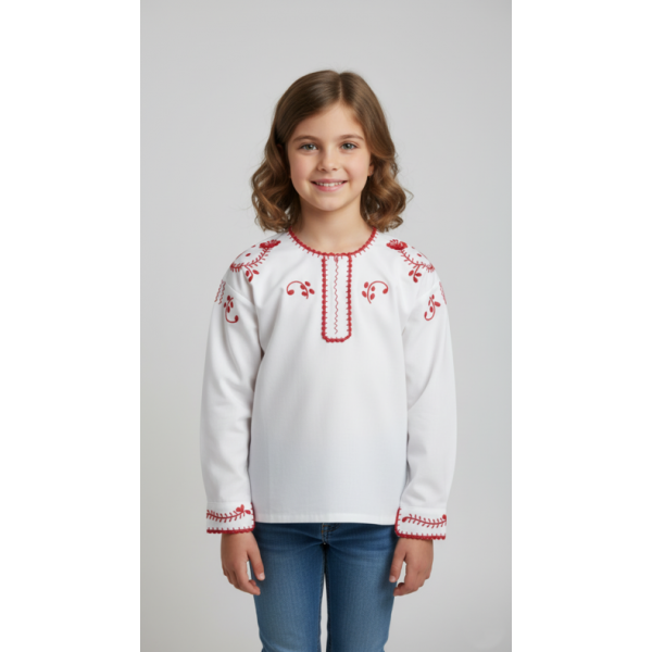 CAMISA VIANESA ALGODÃO BORDADO VIANA VERMELHO - MENINA