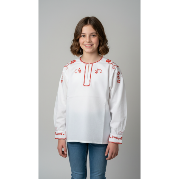 CAMISA VIANESA ALGODÃO BORDADO VIANA VERMELHO - MENINA