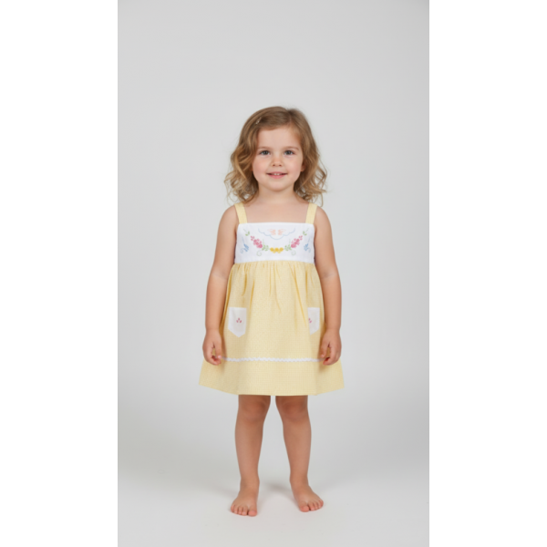 VESTIDO CRIANÇA TECIDO XADREZ BORDADO VIANA