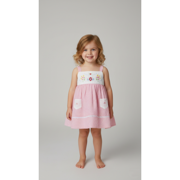 VESTIDO CRIANÇA TECIDO XADREZ BORDADO VIANA