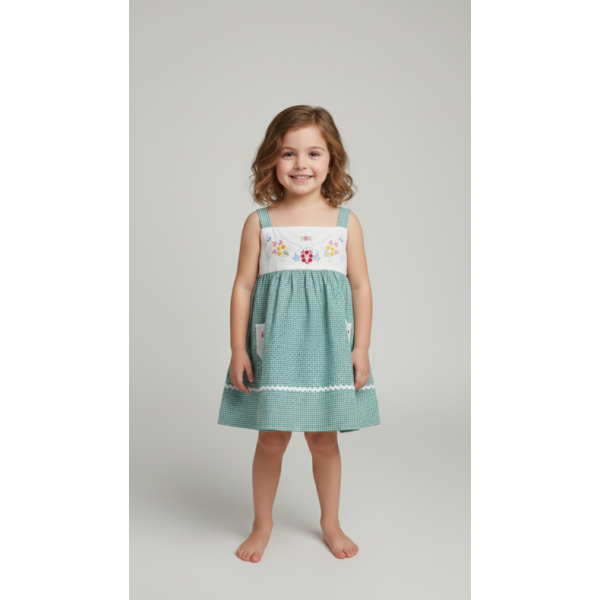 VESTIDO CRIANÇA TECIDO XADREZ BORDADO VIANA