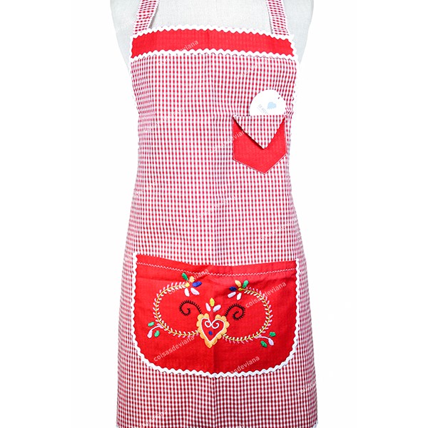 ENTIRE APRON CHESS FABRIC WITH VIANA EMBROIDERY