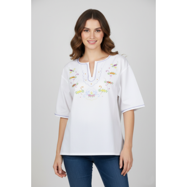 BLUSA SEM GOLA MANGA CURTA BORDADO VIANA MANUAL