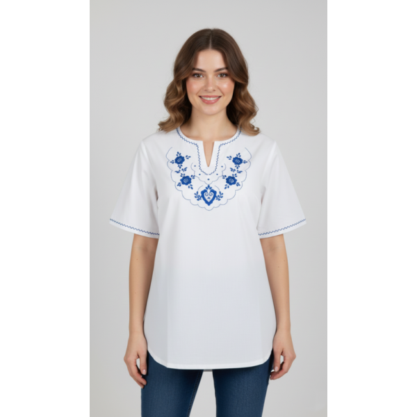 BLUSA SEM GOLA MANGA CURTA BORDADO VIANA MANUAL