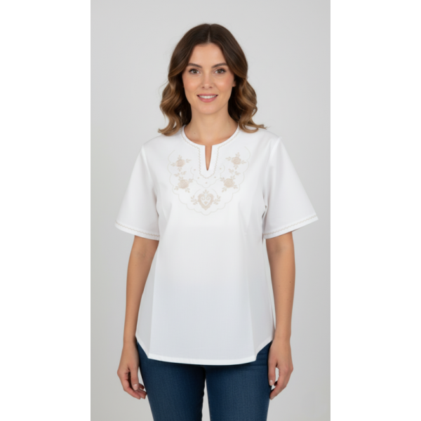 BLUSA SEM GOLA MANGA CURTA BORDADO VIANA MANUAL