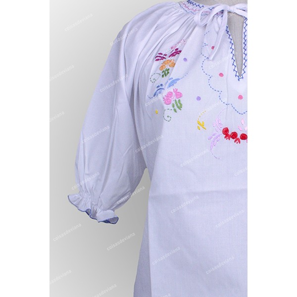 BLOUSE VIANA EMBROIDERY WITH LACE AND SHORT SLEEVE