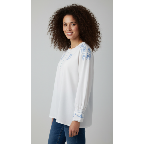 CAMISA ALGODÃO BORDADO RICO AZUL CLARO E RENDA