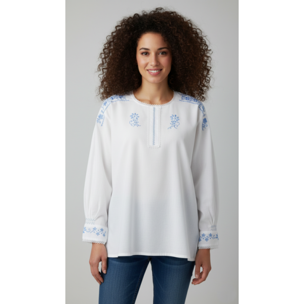 CAMISA ALGODÃO BORDADO RICO AZUL CLARO E RENDA