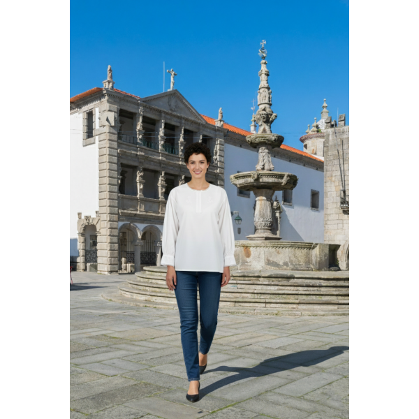 CAMISA ALGODÃO BORDADO SIMPLES BRANCO COM RENDA E FAVOS