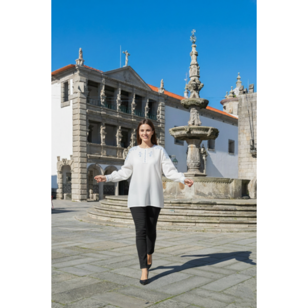 CAMISA LINHO BORDADO RICO PONTO CRUZ