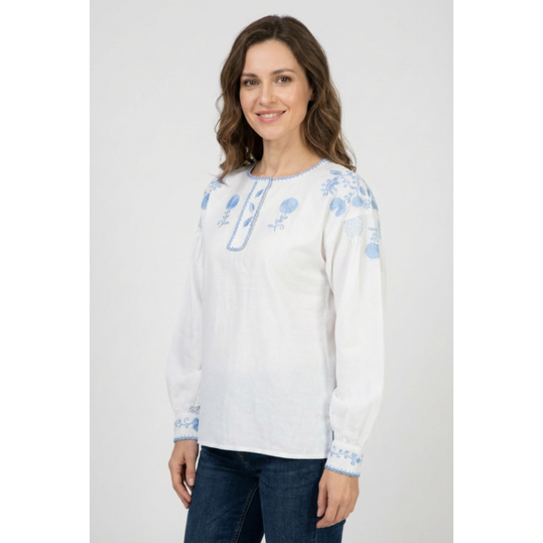 CAMISA VIANESA LINHO BORDADO AZUL CLARO