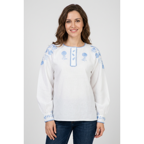 CAMISA VIANESA LINHO BORDADO AZUL CLARO