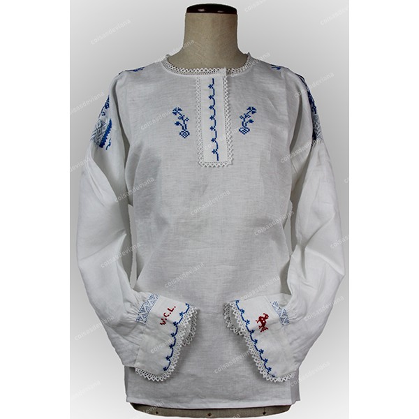 LINEN SHIRT EMBROIDERY IN BLUE CROSS STITCH FOR MO...