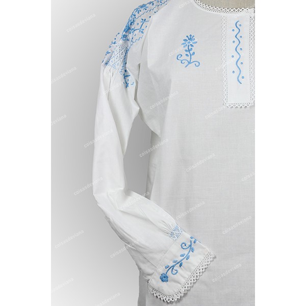 COTTON SHIRT WITH BABY BLUE RICH EMBROIDERY AND LA...