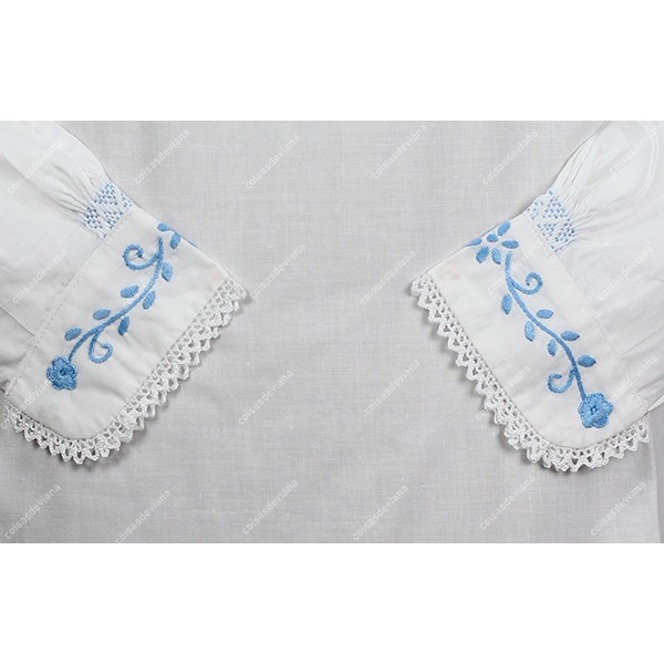 COTTON SHIRT WITH BABY BLUE RICH EMBROIDERY AND LACE FOR SUNDAY COSTUME