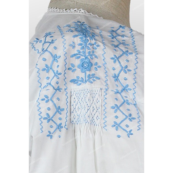 COTTON SHIRT WITH BABY BLUE RICH EMBROIDERY AND LACE
