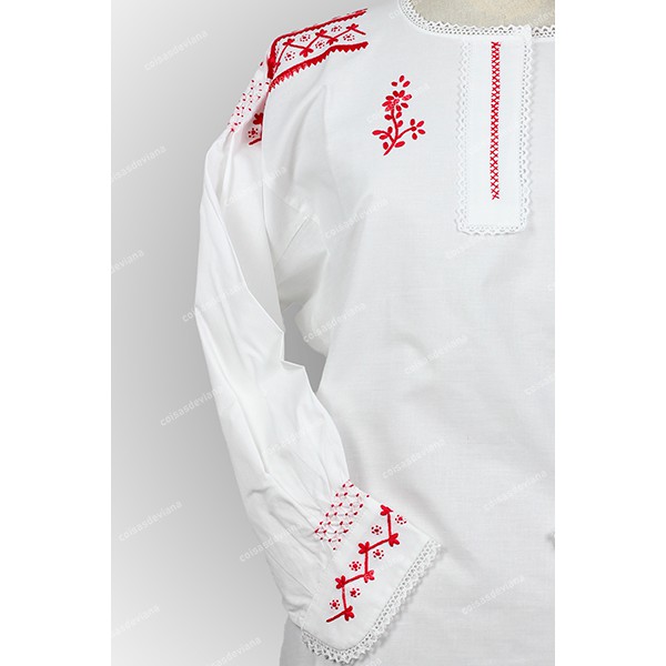 COTTON SHIRT WITH RED EMBROIDERY WITH LACE AND COMBS FOR SUNDAY COSTUME