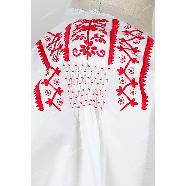 COTTON SHIRT SIMPLE RED EMBROIDERY WITH LACE AND COMBS