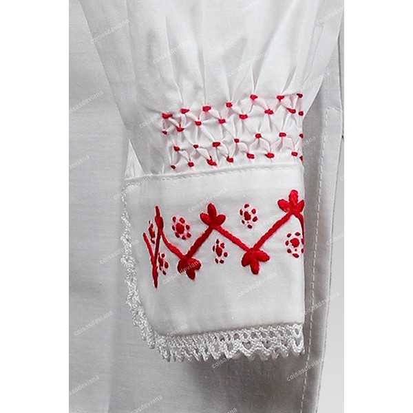 COTTON SHIRT SIMPLE RED EMBROIDERY WITH LACE AND COMBS