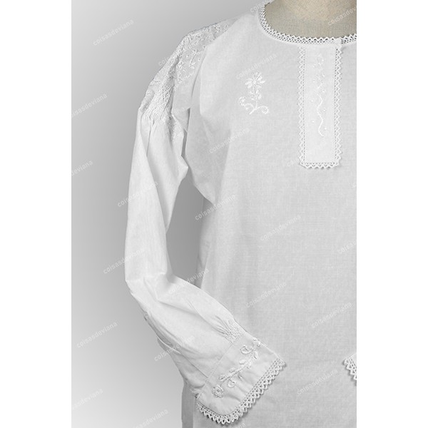 COTTON SHIRT WITH WHITE RICH EMBROIDERY AND LACE F...