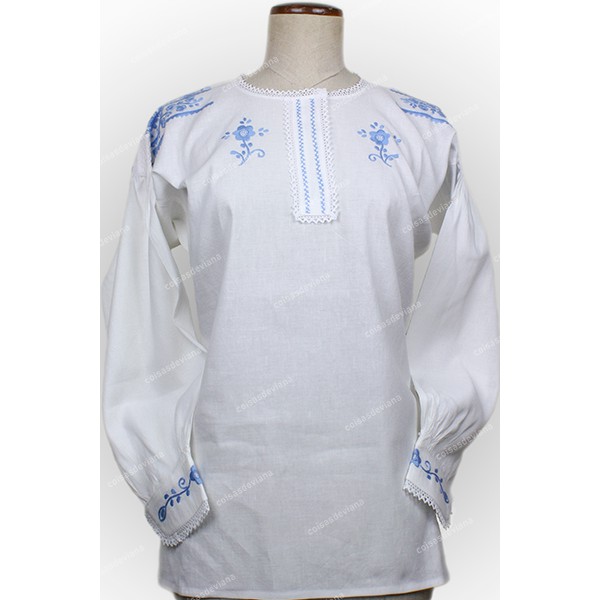 COTTON SHIRT WITH BLUE BABY EMBROIDERY WITH LACE AND COMBS FOR SUNDAY COSTUME